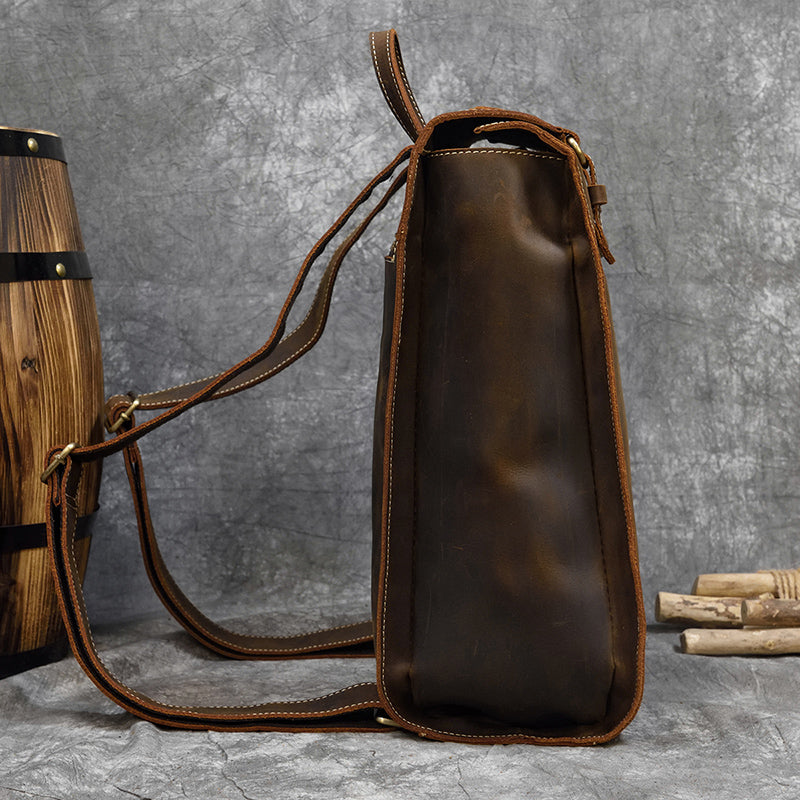 Mochila Retro de Cuero Crazy Horse Marrón 14'' Hombre