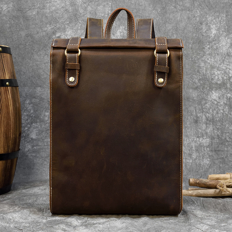 Mochila Retro de Cuero Crazy Horse Marrón 14'' Hombre
