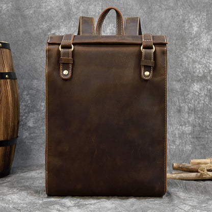 Mochila Retro de Cuero Crazy Horse Marrón 14'' Hombre