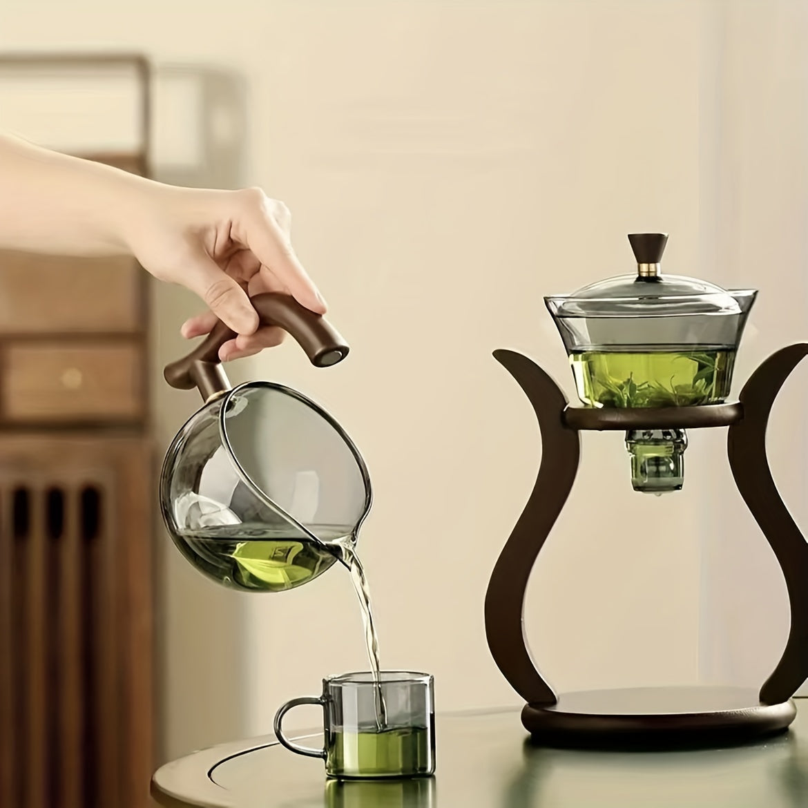 Set de Té Kung Fu de Vidrio con Infusor y Vertido Fácil